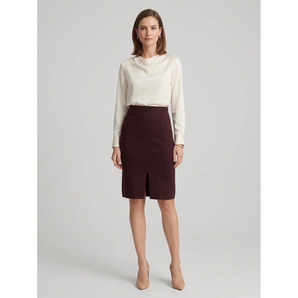 Club Monaco Sundith Burgundy 100% Wool Knit  Front Slit Pencil Skirt Size S NEW